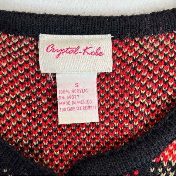 Crystal Kobe Red Plaid Cardigan Sweater Gold Button Front Pockets Women Small - Picture 6 of 10